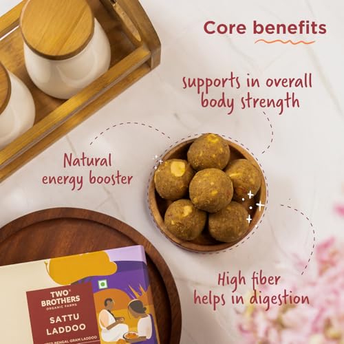 Image of TWO BROTHERS ORGANIC FARMS Sattu and Jaggery Laddu /Laddoo, Naturally Sweetened, Handrolled (350 Gm)