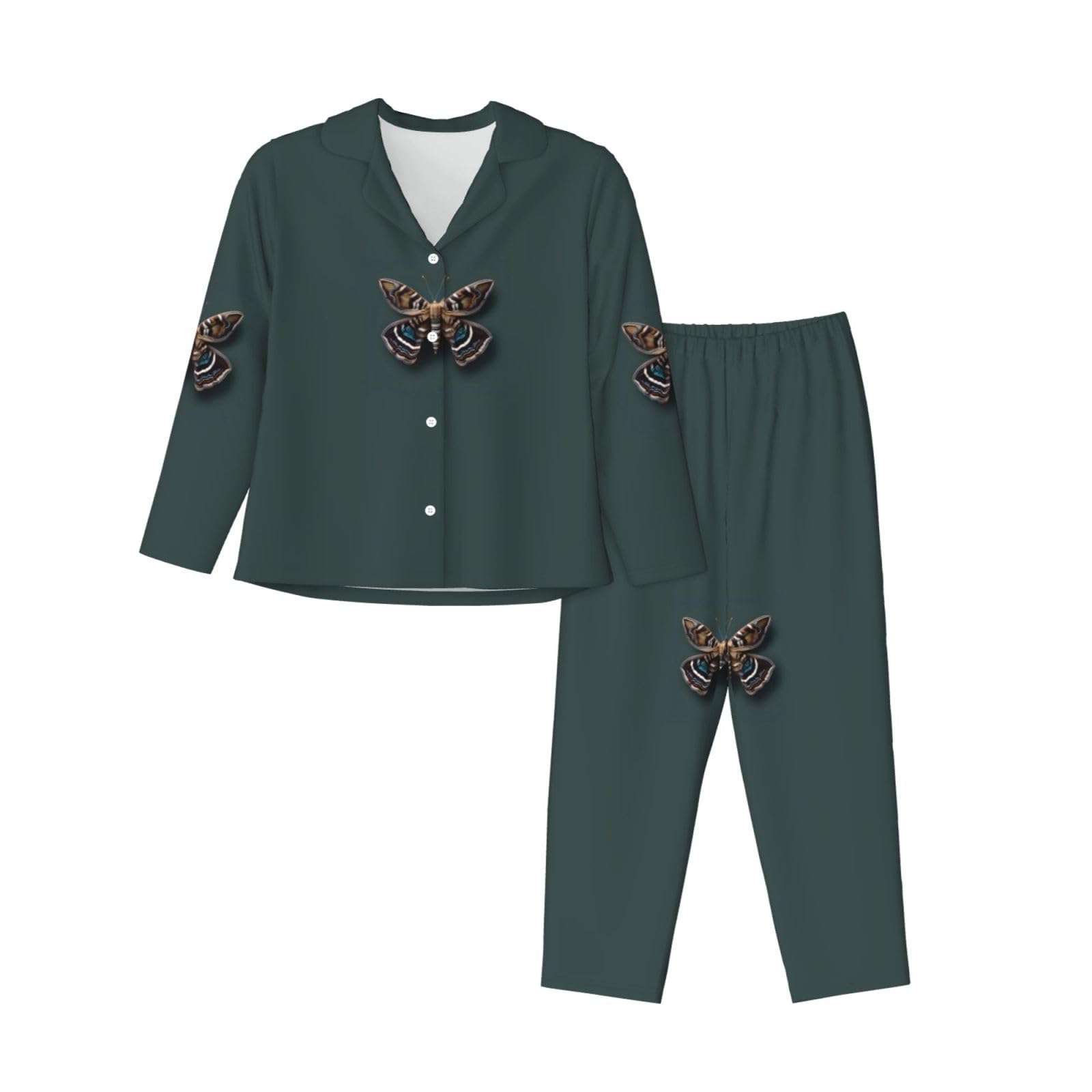 Bella stampa falena donna manica lunga pigiama set lounge pigiameria accogliente abbigliamento da notte loungewear quotidiano