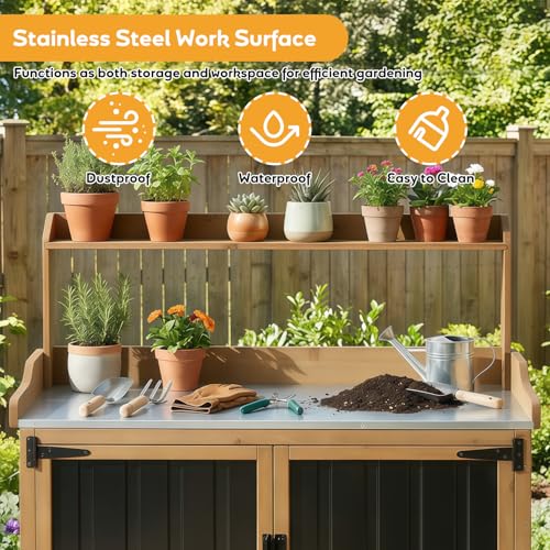 Image of PetsCosset Potting Bench with Storage, Mobile Outdoor Cabinet with Wheels