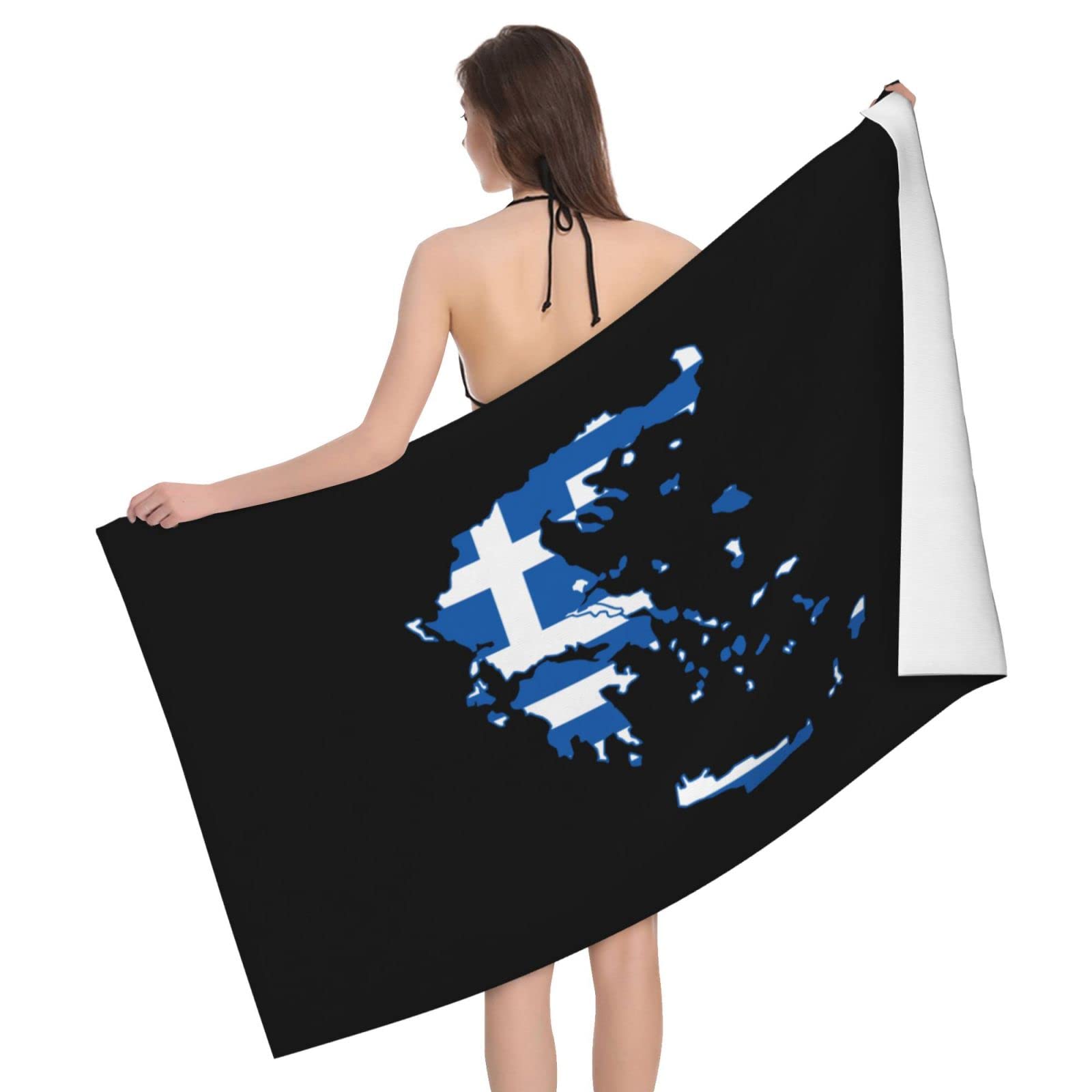 Lsjuee Greece Flag Map Microfiber Beach Towel Absorb Water Quick Dry Bath Towel, for Beach, Swimming Pool, Camping