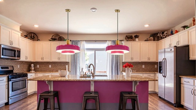 Image of Natural Wood Pendant Light Kitchen Island, 13.8 inch Purple Pendant Light Fixtures, 2 Packs Rustic Ceiling Lights, Industrial Adjustable Hanging Lamp with E26 Base for Bedroom Living Room