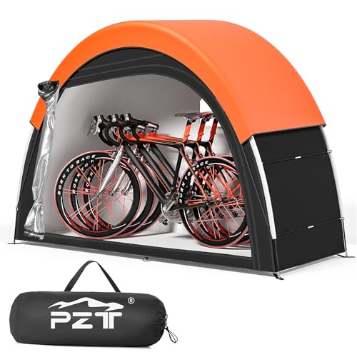 PZT Upgraded Bike Tent with Rain Cover, Portable Outdoor Storage Shed for 2-3 Bikes, 210D Oxford Fabric PU4000 Waterproof, Bike Shed/Bike Cover for Motorcycles, Garden Tools, Lawn Mower