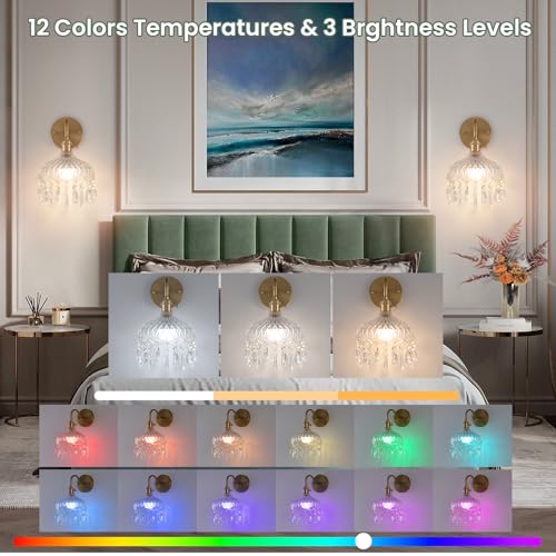 Image of Vintage Battery Operated Wireless Wall Sconces, Rechargeable Battery Antique Brass Wall Lights,Luxury Corridor Lamp with Remote for Dining Room Hallway Living Room, Set of Two