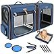 Lekeinchi 2-in-1 Hundebox Transportbox Katze für Mittelgroßes Haustier, Faltbare Katzentransportbox mit Starker Faserrahmen, Katzentoilette, 2 Schalen, 2 Haustiermatte, Medium, Blau