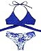 MOSHENGQI Women Front Cross Halter Push up Bikini Floral Bottom 2 Piece Cute Swimsuits (L(US 6-8),Blue)