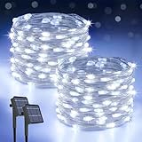 【２個セット】LEDイルミネーションライト ソーラー ストリングライト 100電球 10m 電飾 8モード 自動点灯 フェアリーライト ガーランドライト クリスマス 飾りライト パーティー バレンタインデー/新年/祝日/結婚式/学園祭屋外/室外/室内/庭対応 ソーラーパネル 飾り ホワイト