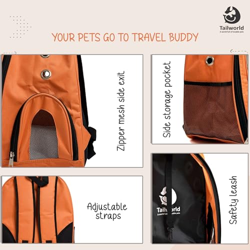 Image of Portable Pet Carrier Backpack for Cats & Small Dogs - Transparent Window, 9 Air Vents, Breathable Mesh, Built-in Safety Leash, Lightweight Travel Bag for Outdoor & Travel (Orange)