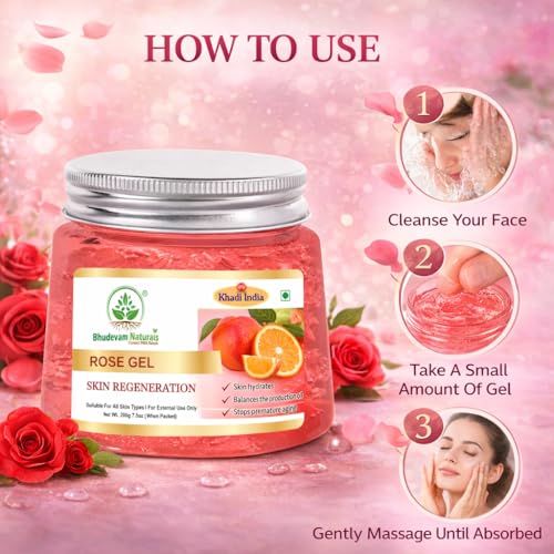 Image of Khadi Rose Gel - Calming & Rejuvenating Skin Treatment, Perfect for Acne Scars & Dry Skin Relief | Natural Herbal Rose Aloe Vera Gel for Face & Hair | Hydrating, Soothing & Moisturizing 100% Pure Natural Aloe Vera Gel for Dark Circles - 200GM