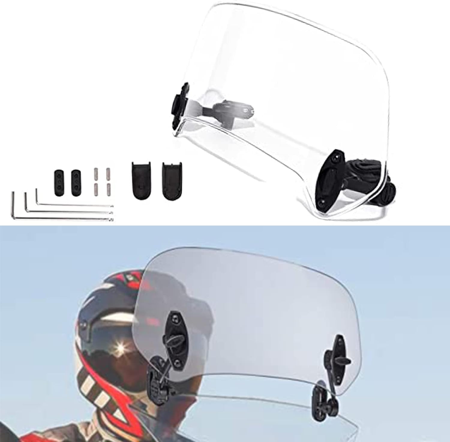 Universal Motorcycle Windshield Extension Adjustable Windscreen Spoiler Clamps for Kawasaki Yamaha Harley Suzuki Buell Ducati Aprilia(280mm Transparent)