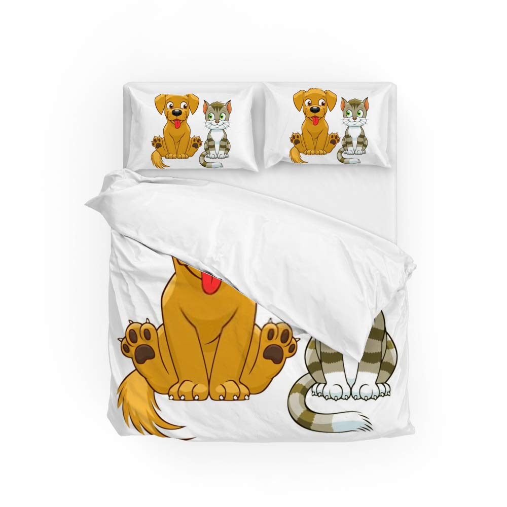 Housse de couette chat et chien Queen Size en microfibre douce avec taies Cheghong
