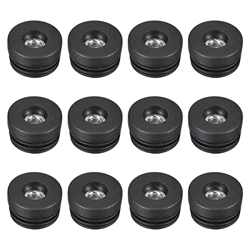 Image of uxcell 12Pcs Inserts for Round Tubes with M10 Thread, for 38mm /1.5 inch OD Round Tube, Round Black Plastic Plug Caster Insert Chair End Caps Furniture Leg Plug