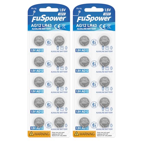 Fuspower 386 LR43 SR43SW AG12 1.5V Alkaline Watch Battery for Thermometer (20 Count (Pack of 1))