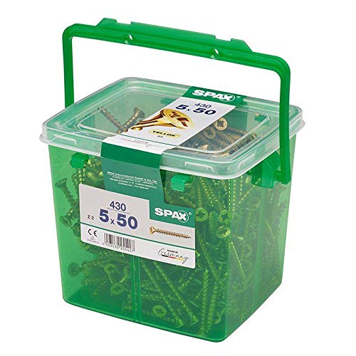 Spax 5mm x 50mm Yellow Coated Pozi Screws, Tub of 430