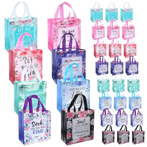 Caeuiciw 32 Pcs Religious Christmas Gift Bags Bulk, Non Woven