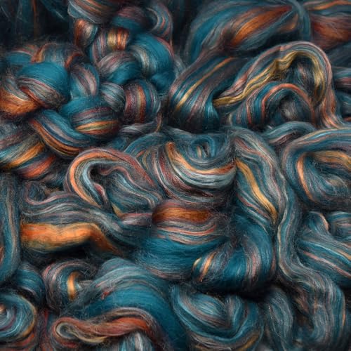 Image of Combed Top Roving. Limited Edition Fiber for Spinning, Needle Felting, Wet Felting, Weaving and Crafting. Fancy, Colorful, Exotic Designer Blend, Cyprus Sunset