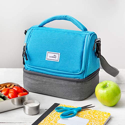 Lunchbots Duplex Insulated Lunch Bag - Dual Section Design Fits Uno, Duo, Trio, Quad, Rounds, Bento Cinco Perfectly - Roomy Thermal Lunch Bag - Aqua #TOP3