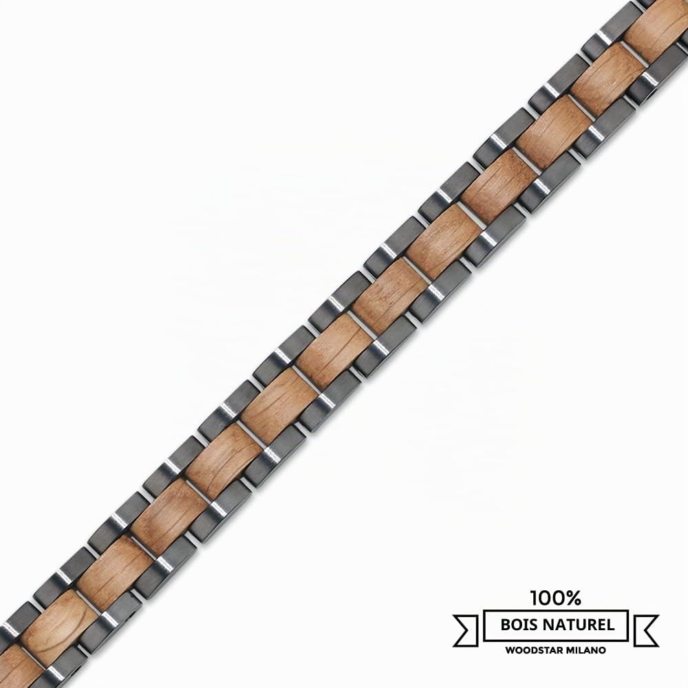 WOODSTAR (SILVER DARK CROCODILE) Bracelet pour Homme en Acier et Bois, Bijoux Écologiques Naturels Réglable B19-001