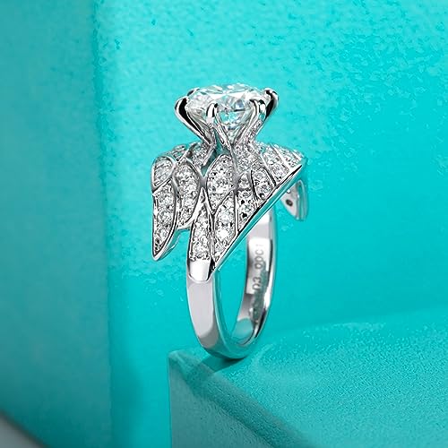 AnuClub Moissanite Angel Wing Engagement Ring D Color VVS1 925 Sterling Silver Feather Wedding Eternity Band Rings for Women with Certificate3
