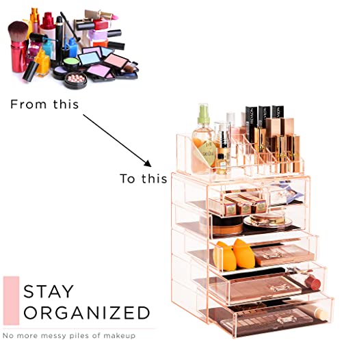 Image of Sorbus Cosmetic Makeup and Jewelry Storage Case Display - Spacious Design - Great for Bathroom, Dresser, Vanity and Countertop (4 Large, 2 Small Drawers, Pink)