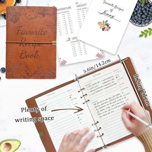 Image of leeveel Blank Recipe Book to Write in Your Own Recipes, 5.6 X 8.2 Recipe Ring Binder with PU Leather Cover, Recipe Journal with 160 Recipes (brown)