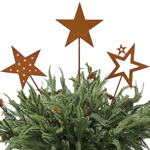 Ljevandria 3 Stück Gartenstecker Rost Sterne deko Weihnachten...