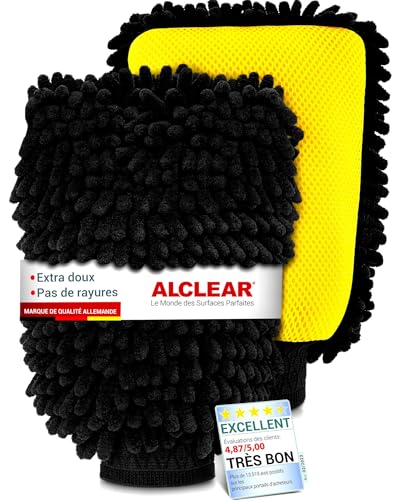 ALCLEAR 95C2 Gants en chenille - Lot de 2 chiffons en microfibre pour entretien de voiture - Gant de lavage 22x17 cm en 80% polyester & 20% polyamide - doux,...