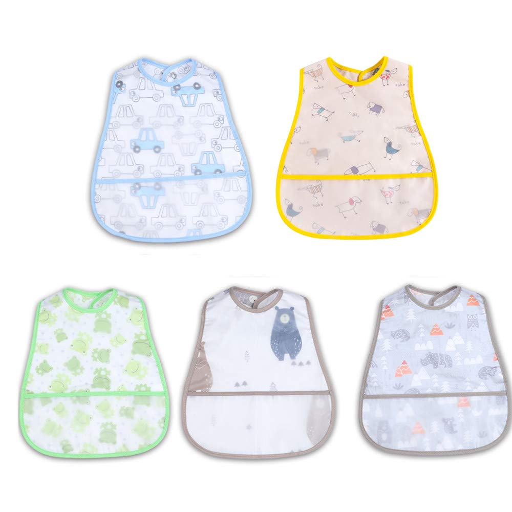 Baby bibs Waterproof Toddler bib - Feeding bib with Pocket for Infant Boy Girl Washable 6-36M