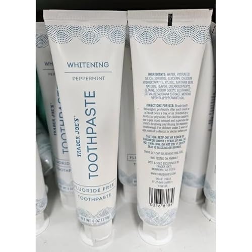Trader Joe Whitening Peppermint Fluoride Free Toothpaste 6oz 170g (Pack of 2)