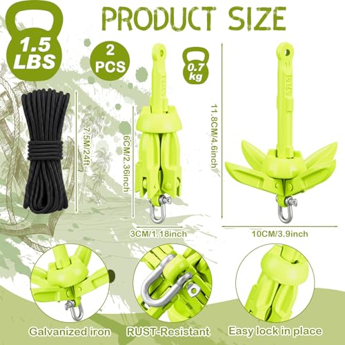 Image of Lounsweer 2 Pack 1.5 /3.5 lb Marine Kayak Anchor Kit Folding Grapnel Anchor Kit Boat Kayak Fishing Accessories for Small Boats Kayaks Canoe Paddle Boards