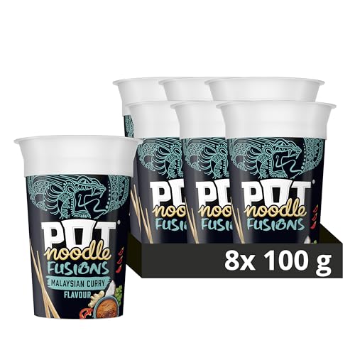 Pot Noodle Fusions Malaysian Curry Instant Snack Vegan quick-to-make snack pot 8x 100 g