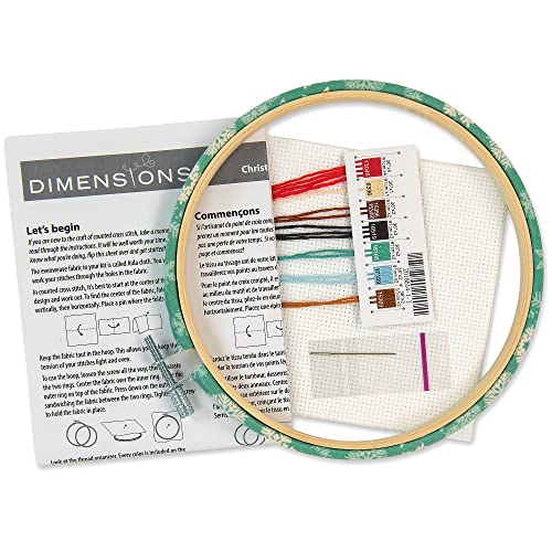 Image of Dimensions 72-09004 Holiday Sloth Christmas Counted Cross Stitch Kit for Beginners, 6 inch D, 14 Cnt. White Aida, 5pcs