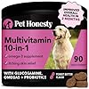 Pet Honesty Multivitamin Dog Supplement, Glucosamine chondroitin for Dogs, Probiotics, Omega Fish Oil, Dog Supplements & Vitamins, Dog Vitamins for Skin and Coat Allergies, (Peanut Butter 90 ct)