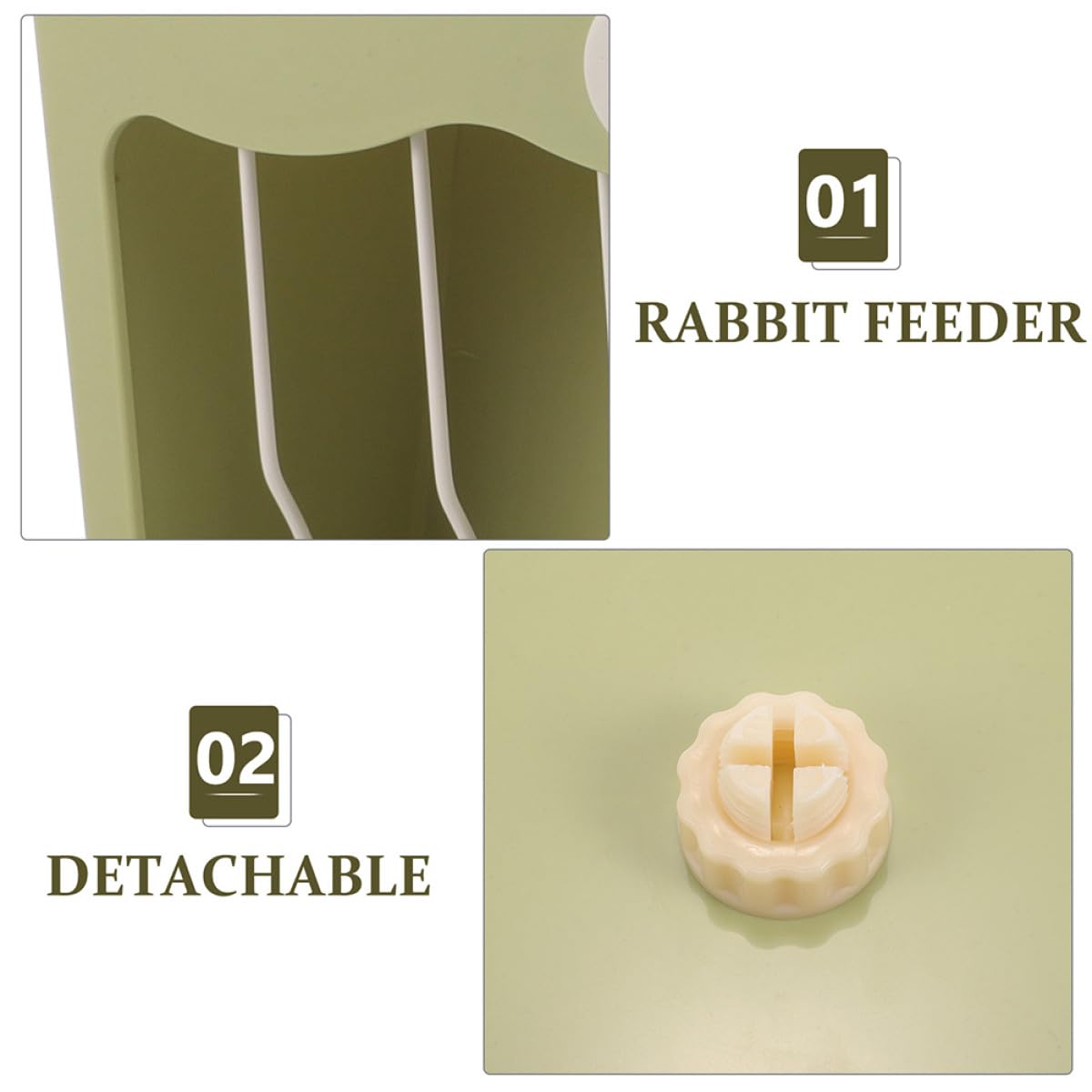 Dispensador para Jaula de Mascotas Pequeño, Soporte de Plástico Verde Tapa para Conejos y Hámsteres, Set 2 Piezas, Comedero Colgante Antipérdida Adecuado para Alimentación