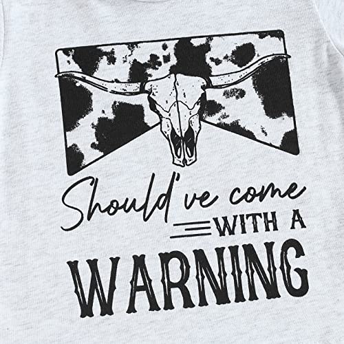Western Baby Boy Summer Clothes Cow Print Short Sleeve T-Shirt Top Shorts Set 2Pcs Infant Toddler Cowboy Outfits (Grey-Warning, 18-24 Months) #TOP4