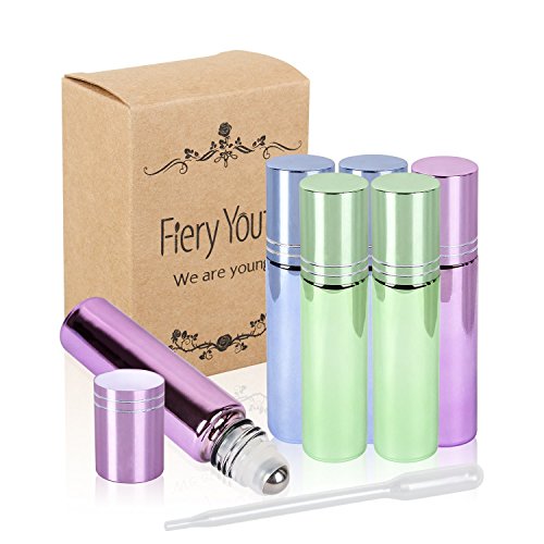 6 Bottle Set Fiery Youth 3 Colors Mixed Glass Essential Oil Roller Bottles,Useful for Aromatherapy Perfumes And Lip Balms,10ml，Glass Roll on Bottle (0.5 ml Dropper included)
