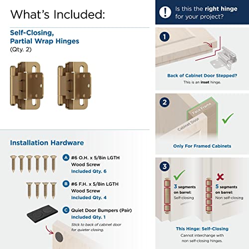 Image of Amerock 1 Pair 3 /8 inch Inset Champagne Bronze Self-Closing Wrap Hinge | Steel Cabinet Hinge for Kitchen, Bathroom and Furniture Doors, 3 /8 inch (10mm) Inset, Self Closing, Partial Wrap