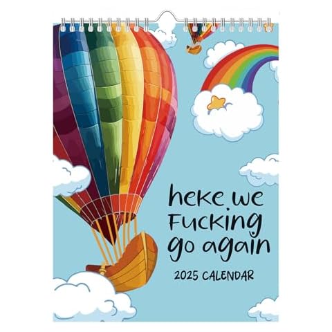 Here We Fucking Go Again 2025 Calendar, Novelty Planning Wall Calendar Note Pads for Home Office, Fun Hanging Month Hanging Calendar White Elephant Gift, Two-sided Cover