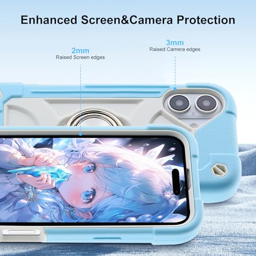 Image of MARKILL Compatible with iPhone Case with Ring Stand, Military Grade Drop Protection Full Body Rugged Heavy Duty Protective Durable Cover iPhone. (Ice Blue, iPhone 16 6.1 inch)
