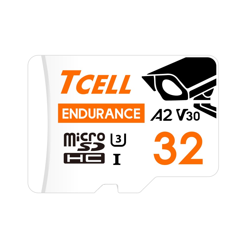 TcellHigh Endurance 32GB microSDXC Memory Card with Adapter- A2, UHS-I U3, V30, 4K, Micro SD Card, Read/Write up to 100/50 MB/s, Full HD Microsd for Dashcams, IP/Baby/Body/Pet Cams, Monitoring, CCTV