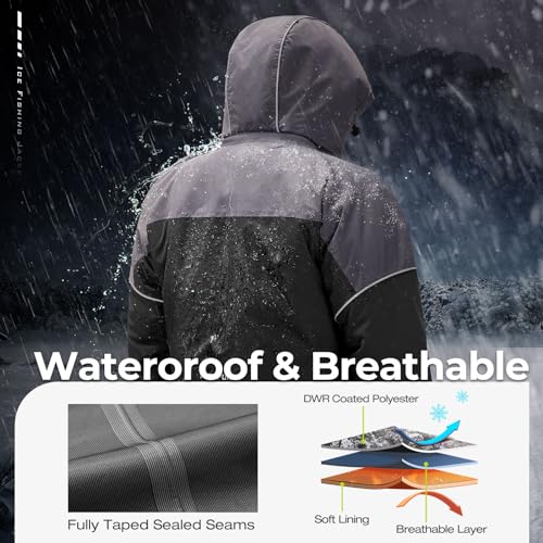 Image of Piscifun Ice Fishing Jacket, Floating Waterproof Ice Fishing Coat, Insulated Jacket for Cold Weather Conditions