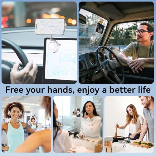 Image of CloudValley Magnetic Car Phone Holder, [360 Adjustable] Car Phone Holder, [Strongest Magnetic] Foldable Suction Car Holder for iPhone MagSafe Series and All Phones,White
