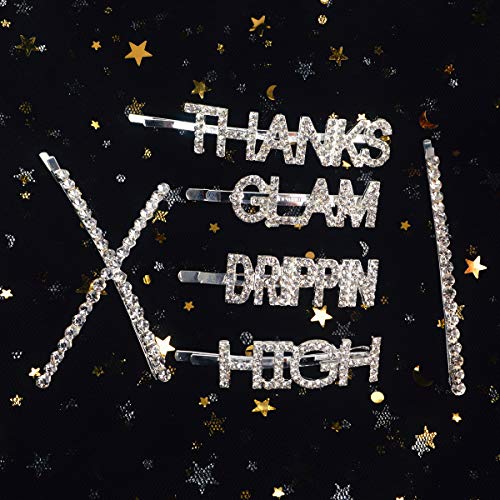 Umillars 6 PCS Silver Personality Words Letter Hair Clip Hair Pins Sparkling Bling Crystal Rhinestones Barrettes Metal Alligator Bobby Hairpins Handmade Hair Jewelry