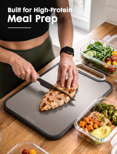 Astercook Titanium Cutting Board for Kitchen, 2-in-1, 16 x 11 in | One reversible board with pure titanium and wheat straw PP cutting surfaces, juice groove, non-slip border and carry handle - image 5