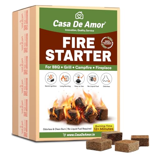 Image of Casa De Amor Natural Fire Starter Cubes for BBQ, Grill, Campfire & Fireplace | Quick & Easy Ignition | Long Burning Lighter Cubes | Odorless & Safe | Pack of Fire Lighting Cubes (1 Pack 12 pcs)