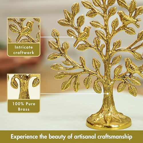 Image of BEHOMA Brass Kalpvriksh Tree with Birds Set of 5 | Kalpavriksha Tree of Life Showpiece for Table Decor (5.9 inch) | kalpvriksha Vastu & Fengshui Decor, Home & Puja Temple Ornament, Good Luck Gift