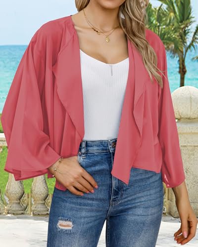 Image of Womens Summer Tops Short Shrugs Kimono Cardigans Casual Chiffon Bolero Jackets 2026