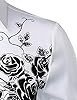 PARKLEES Men's Hipster Rose Floral Print Design Slim Fit Long Sleeve Button Up Party Dress Shirt White Black XL #3