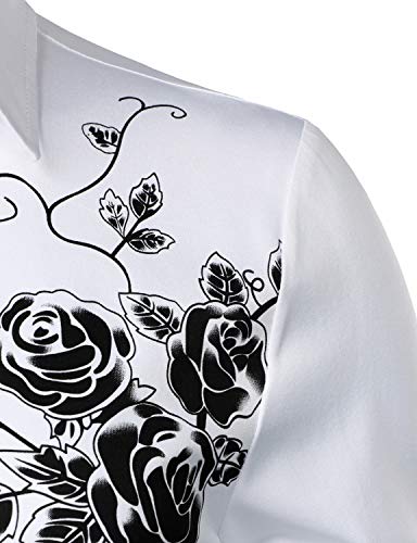 Zeroyaa Men's Hipster Rose Floral Printed Slim Fit Long Sleeve Button Up Party Dress Shirts Zzcl63 White Black Large #TOP3