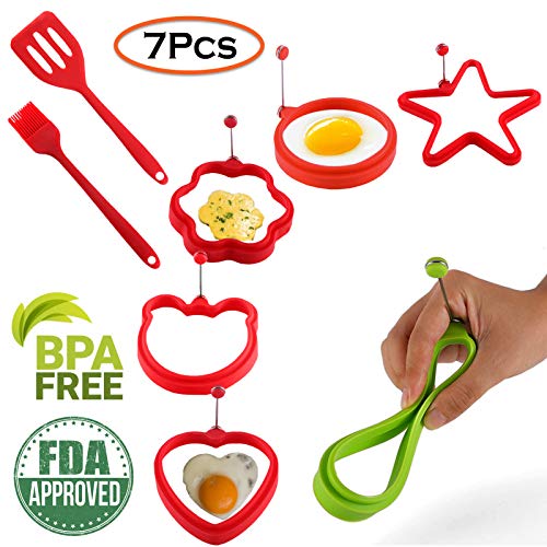 Non Stick Silicone Egg Ring,5-Pack Egg Cooking Rings with Oil Brush & Pancake Shovel,Egg Mold Rings for Fried Egg McMuffin Sandwiches,Frying Eggs,Breakfast Household Kitchen Cooking Tool Omelette - Thumbnail 3