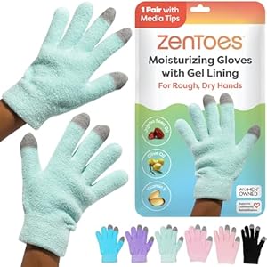 ZenToes Moisturizing Gloves for Dry Hands, Gel Infused with Jojoba Seed Oil, Olive Oil and Vitamin E, Overnight Hand Moisturizer (OSFM, Fuzzy Mint Green with Media Tips)